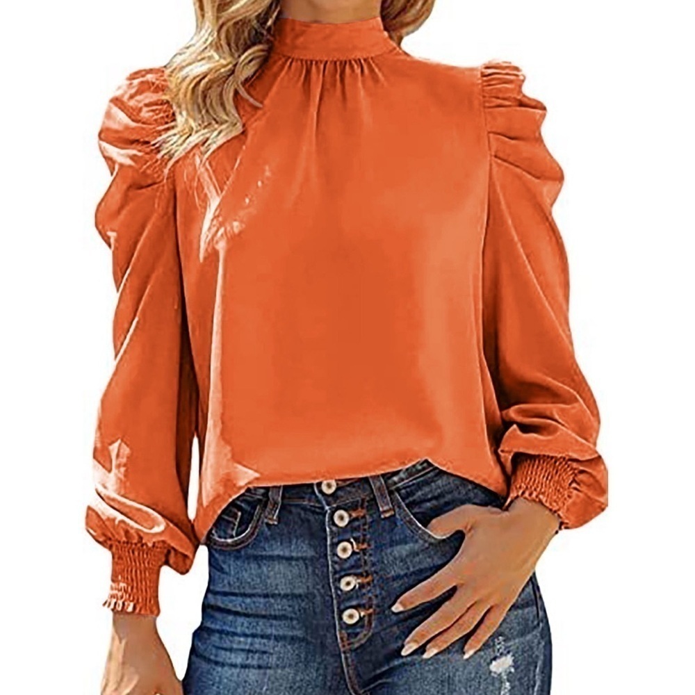 Beautiful puff sleeve orange tie blouse